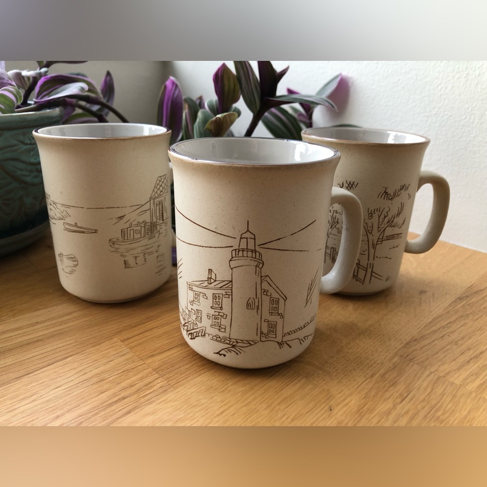 3 Vintage Collection Manoir Stoneware Mugs - Nautical, Mid century modern